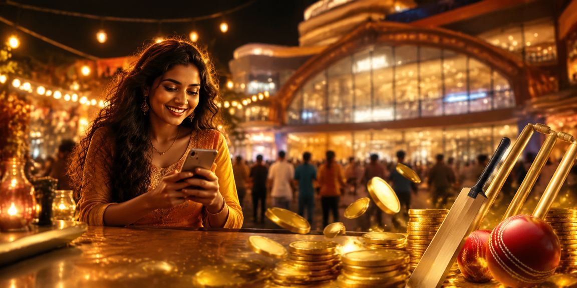 Night market scene in Delhi with cricket betting and live casino players