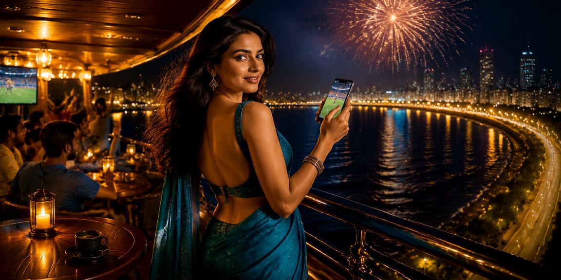 Mobile casino play with traditional Indian attire in Mumbai near Marine Drive