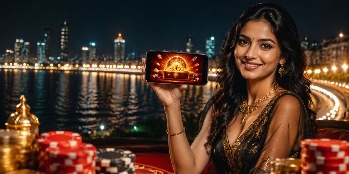 Mobile live casino payment at Mumbai Marine Drive in red and gold festive theme